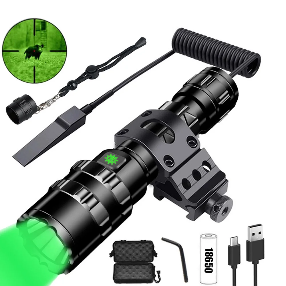 1600 Lumen Tactical Flashlight USB Rechargeable Torch with Mount Remote Switch for Hunting Shooting Outdoor Gun Accessories