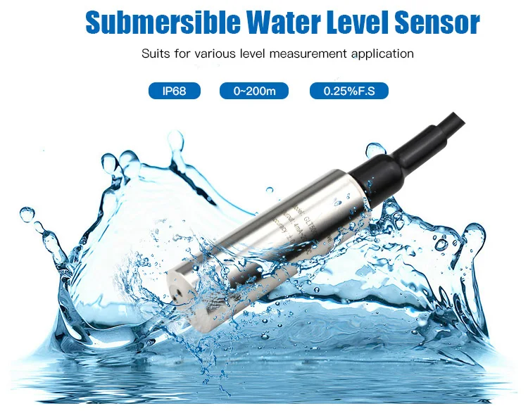 GLT500 IP68 High Accuracy 0~200m Liquid Level Sensor 4~20mA RS485 Water Tank Level Sensor