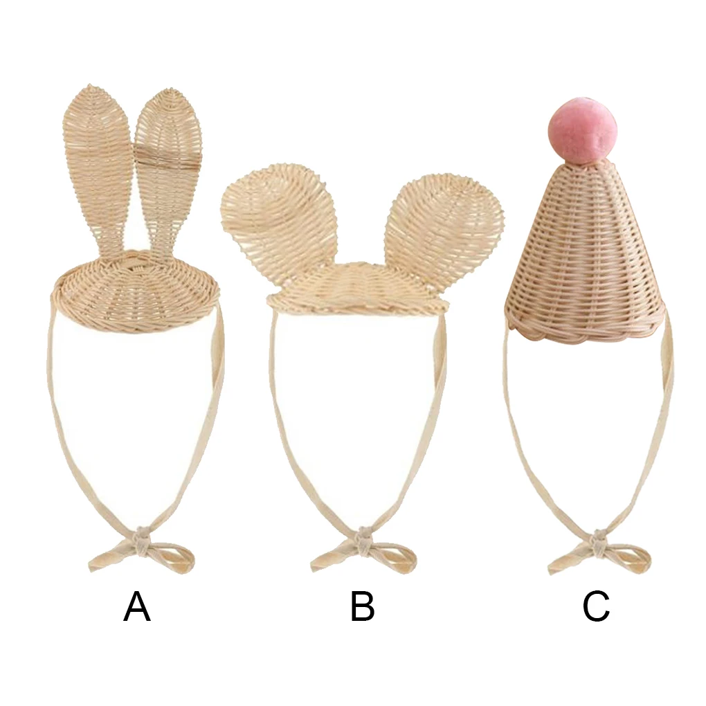 Children Hat Lightweight Photography Props Rattan Weaving Ear Design Adorable Cartoon Hats Home Beach Outdoor Decorations Bunny