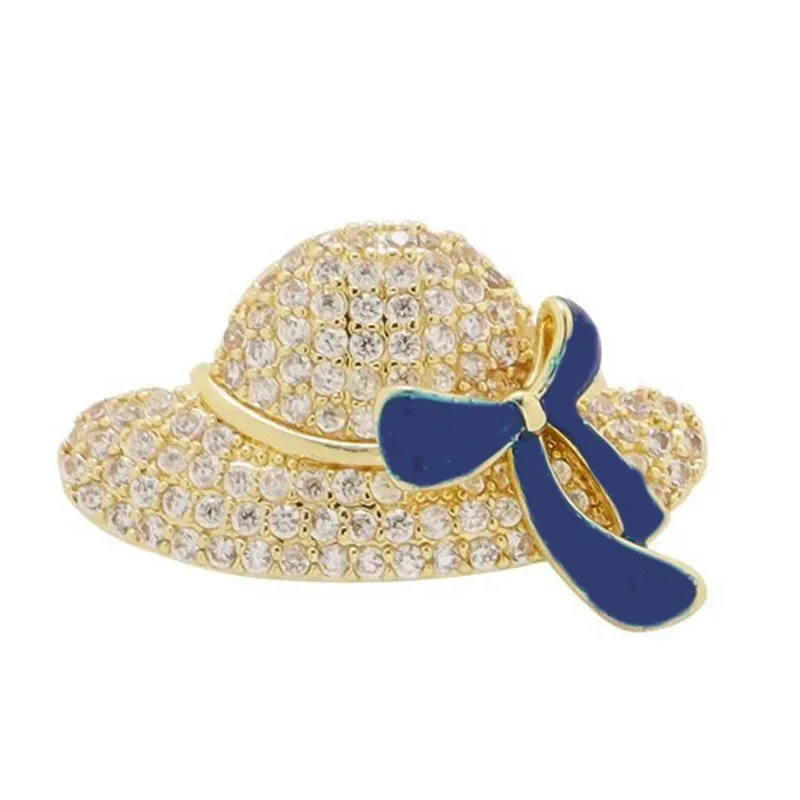Cute Mini Hat Shape Bowknot Brooches Rhinestone Badge Pins Clothes Bag Decor Accessories For Girls Women