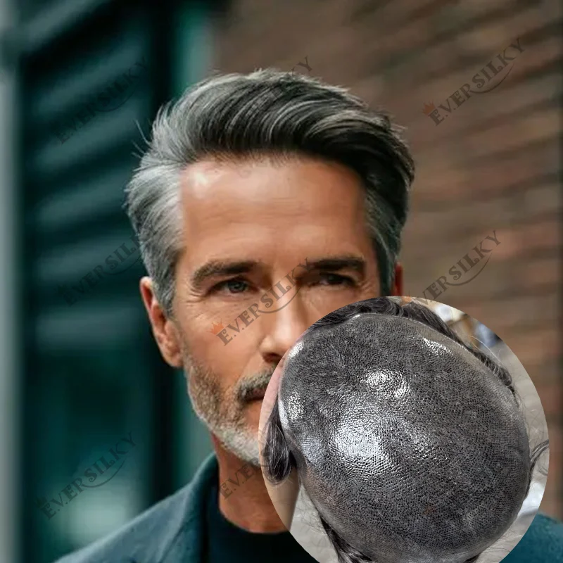 

Men's Wigs 1B50 1B80 Grey Black Brown Human Hair Cheap Toupee Undetectable Easy Install Poly Skin PU Durable Capillary Prosthesi