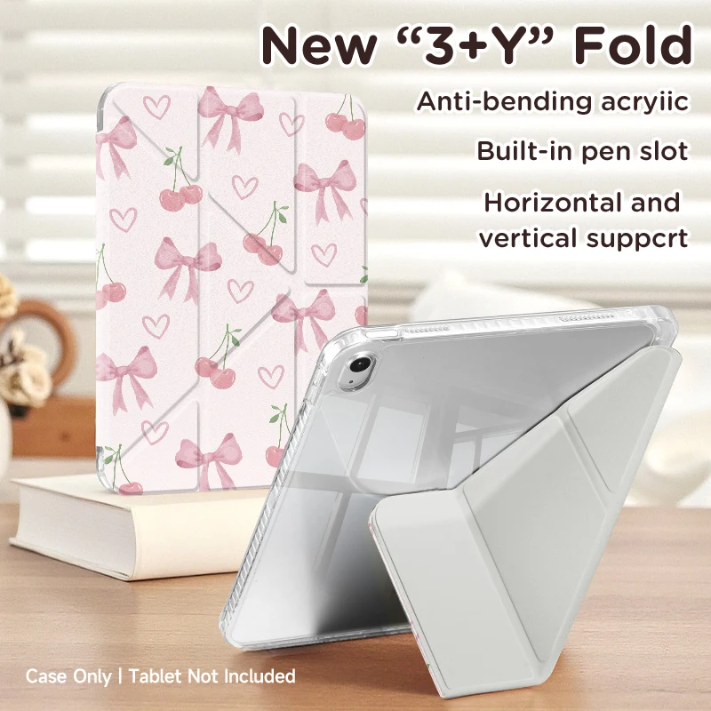 

Чехол для iPad Air10.9/Pro11/Mini6/7/10.2/9.7, Y-складная регулируемая подставка, автоматическое пробуждение/сна, многоугольный | Слот для ручки | Легкий Прочный