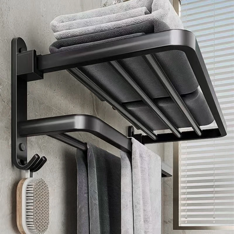 Schwarzer faltbarer Handtuchhalter aus Aluminium ohne Bohren, Badezimmer-Handtuchhalter, Wandmontage, Aufbewahrungsregal für Badezimmer, Toilette