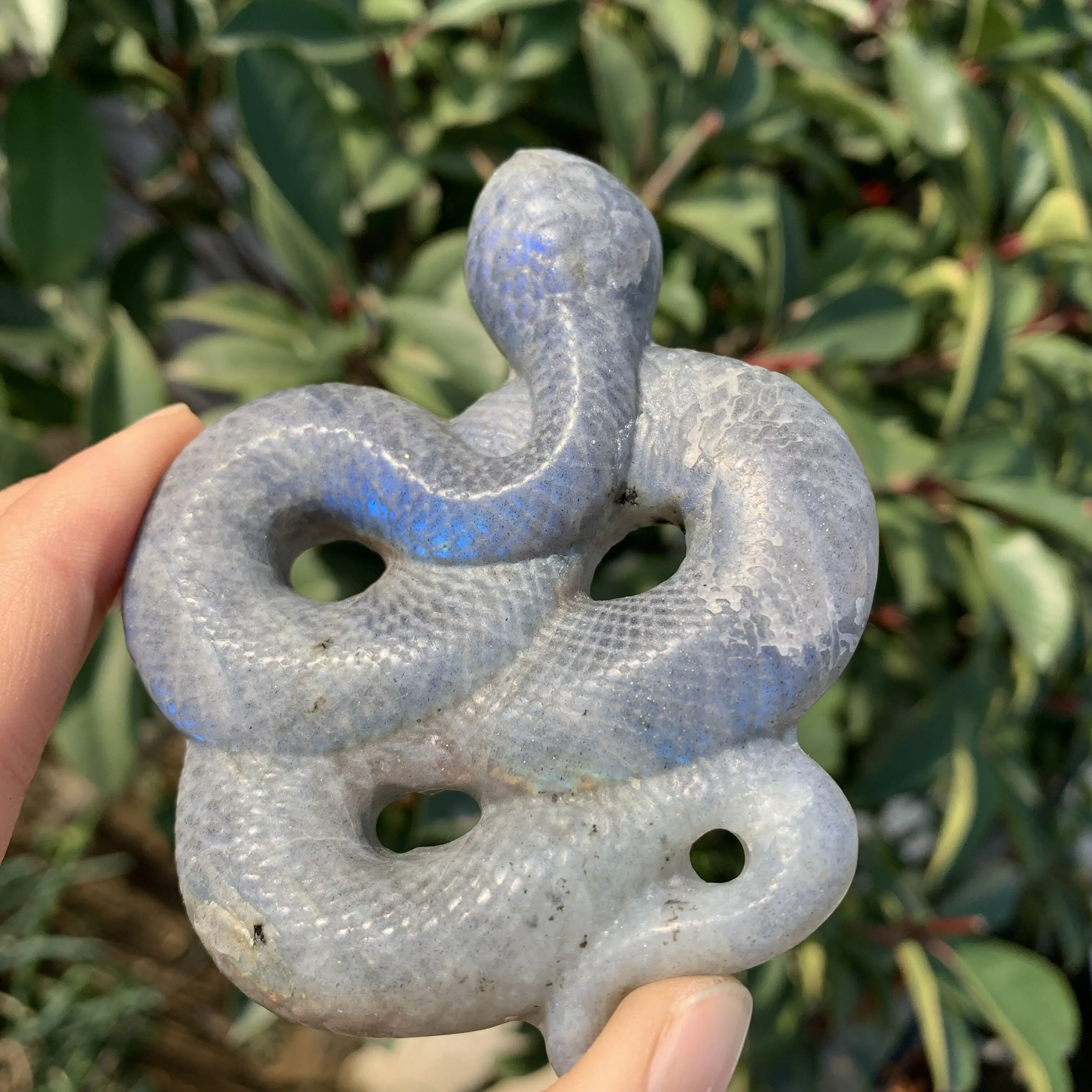 Natural Labradorite Snake Figurine Hand Carved Crystal Animal Statue Sculpture