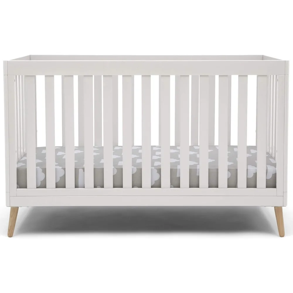 

4-in-1 Convertible Baby Crib, Bianca White with Natural Legs