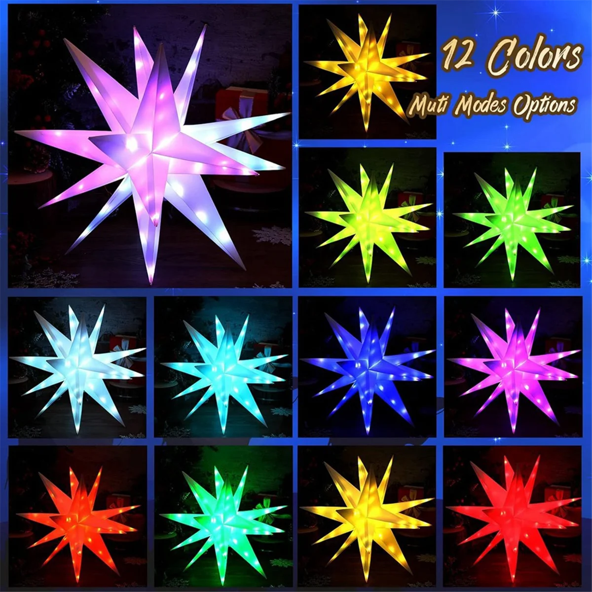 Inteligente 3D LED Star Light, RGB, Árvore de Natal, Luzes remotas, Pingente de música, Varante, Decoração ao ar livre, US Plug B