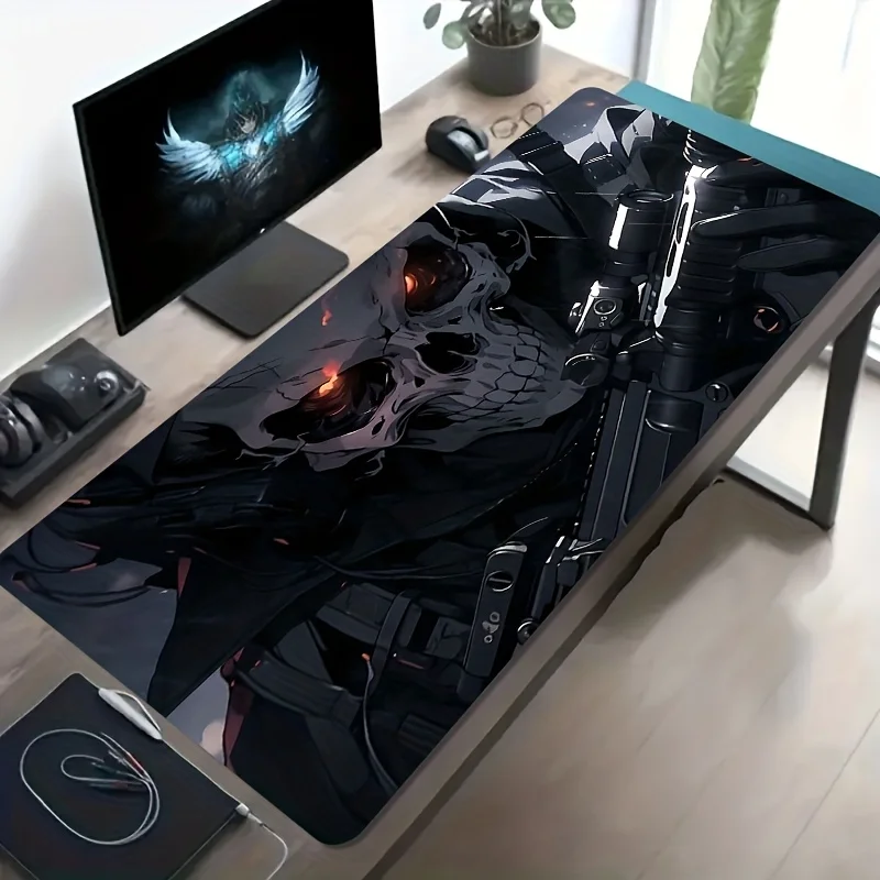 CIFBUY Large Gaming Mouse Pad Dark Skull Tactical Gun Art Non Slip Rubber Desk Mat for Laptop and Keyboard