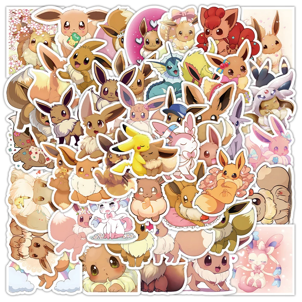 

10/30/50pcs Kawaii Eevee Pokemon Anime Stickers Decals DIY Notebook Skateboard Laptop Fridge Cute Cartoon Kid Sticker Toys Decor