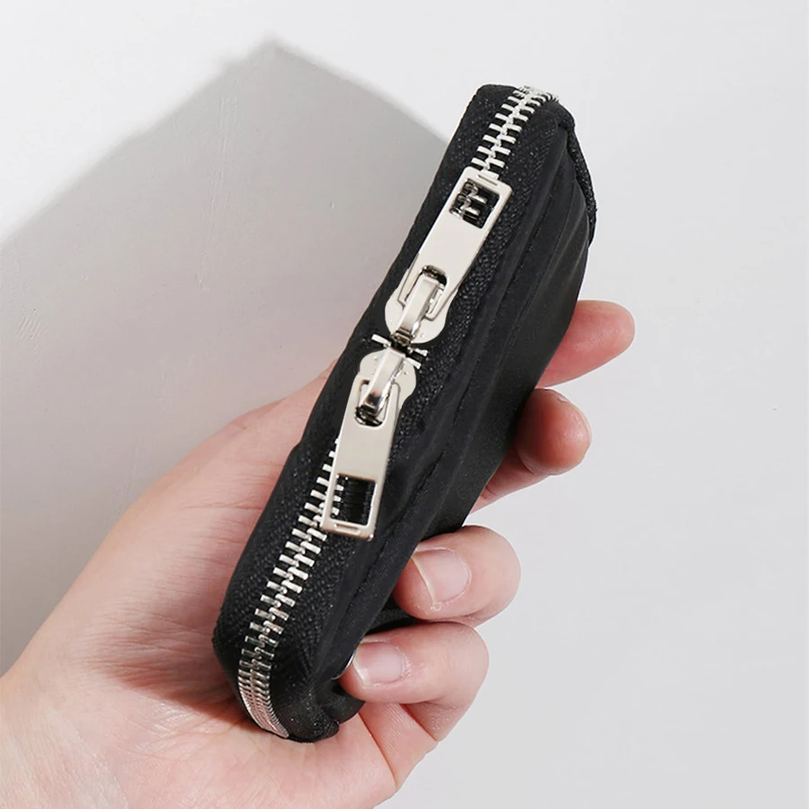 Monedero compacto con bloqueo RFID, mini billetera con llavero para tarjetas, efectivo y artículos esenciales de viaje, bolsa delgada para dinero con cremallera para hombres y mujeres