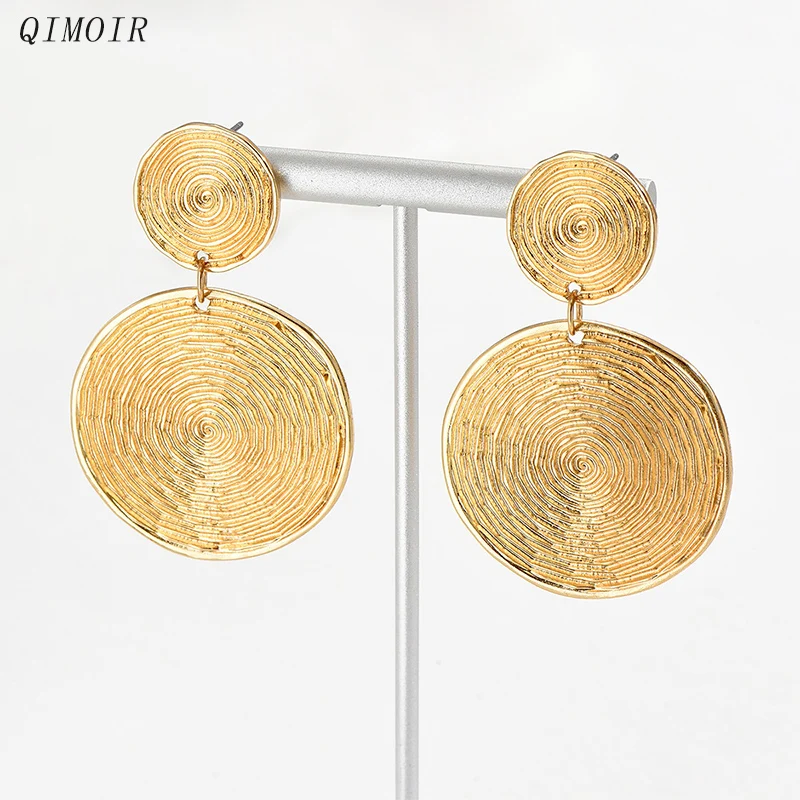 Round Metal Spiral Shape Dangle Post Earrings For Women Heavy Simple Vintage Style Trend Timeless Holiday Accessories Gift C1587