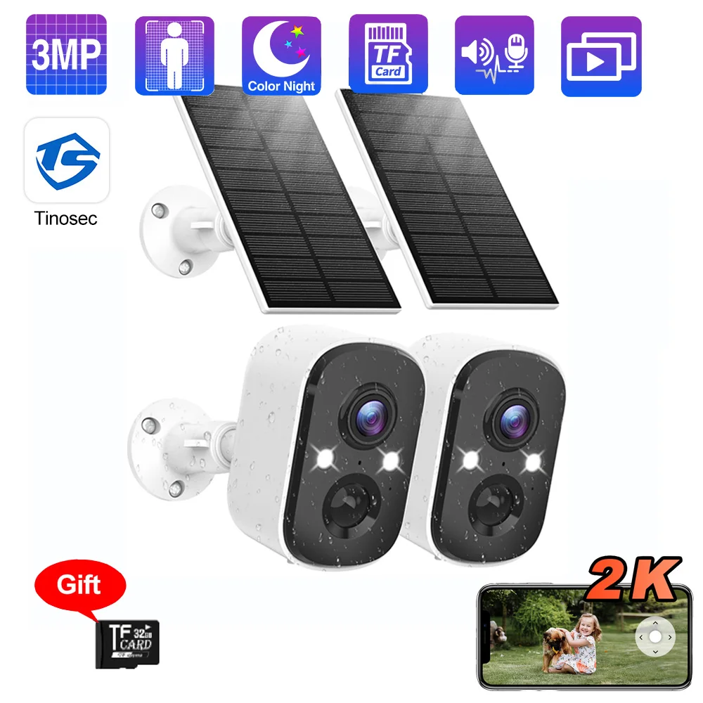 

Techage Tuya 3MP Wireless Solar Battery IP Camera Outdoor Security WiFi PIR Camera Two-Way Audio Human Detection Support Alexa