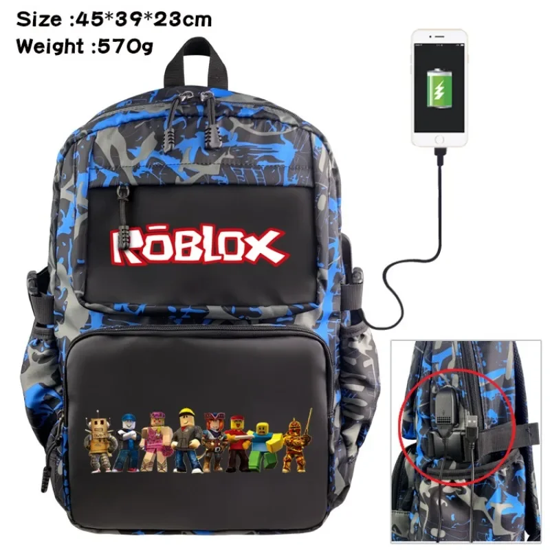 

Robloxs USB Charging Nylon Waterproof Camouflage Computer Bag Trendy Backpack with Decoration Products for Casual Use