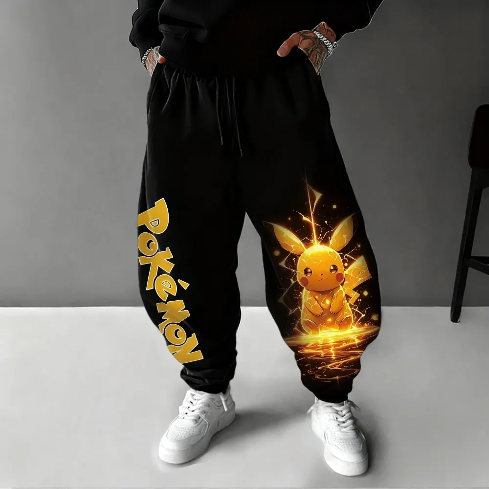 Pokémon série velo calças térmicas outono inverno homens e mulheres oversize nova tendência impressão jogging perna solta simples moletom
