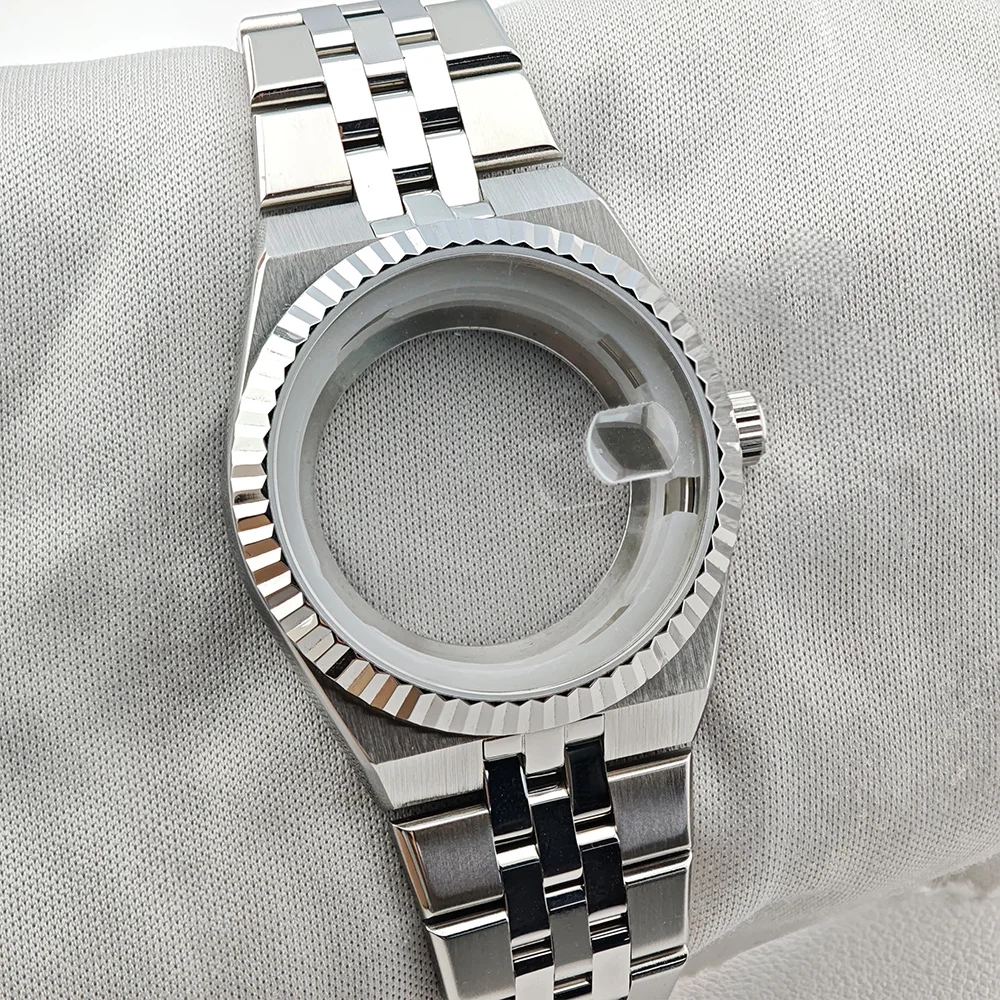 39.5mm メンズ シルバー ケース ウォッチ NH35 ムーブメント フルボディ ミラー サファイア ダイヤル 33.8mm 高品質時計部品 NH35 ダイヤルに適合