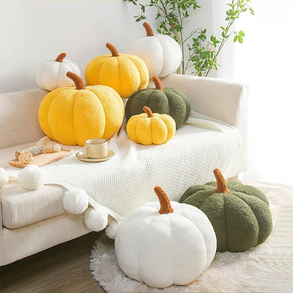 Pumpkin Shaped Throw Pillow Teddy Fleece Stuffed Pumpkin Decoration Pillow Creative Special-Shaped Sofa Cushion Room Decoration