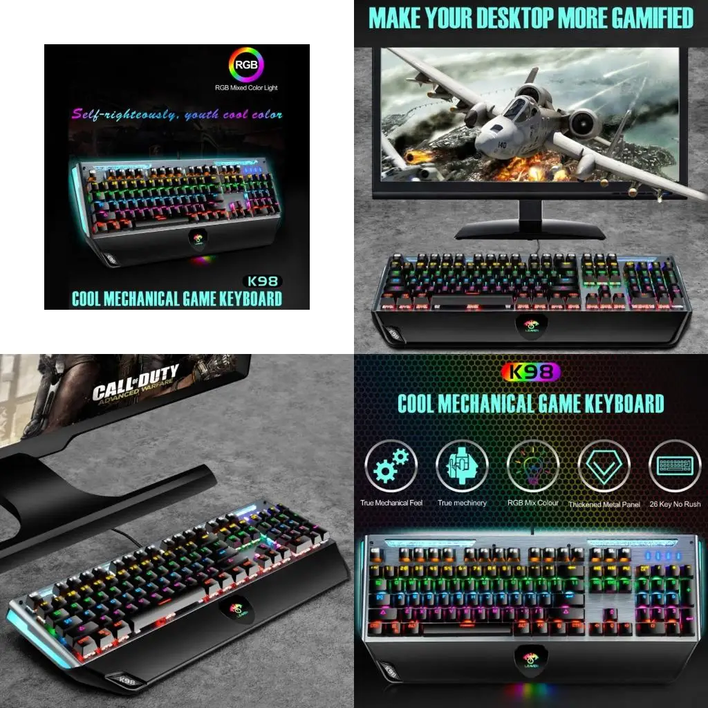 

A52B Metal Mechanical Keyboard Rainbow RGB Backlit Keyboard for Desktop Computer PC
