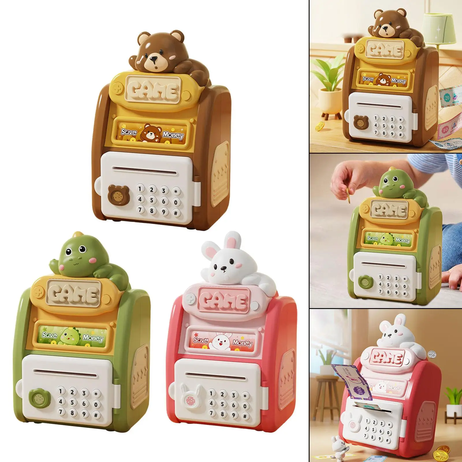 Hucha ATM con reconocimiento de huellas dactilares, almacenamiento electrónico de dinero para niños