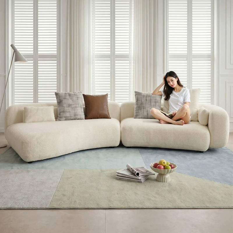 Italian Minimalist Bezier Curved Lounge sofa Removable Lamb Fleece Rest Furnishing Fabric sofa for Large Flat Luxury Open Space