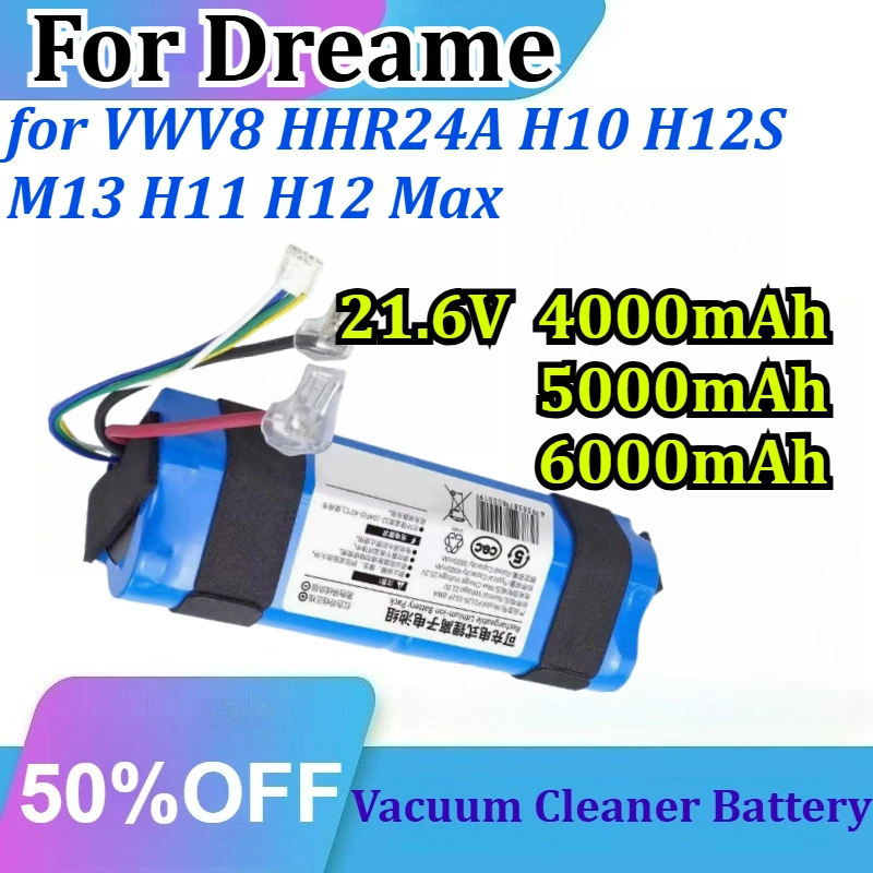 21.6V 4000mAh High-Capacity for Dreame VWV8 HHR24A H12S H11 Floor Cleaners Rechargeable Battery