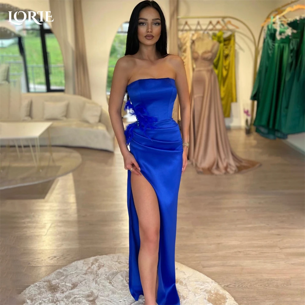 LORIE Elegant Formal Evening Dresses Off Shoulder Mermaid Feathers Side Slit Occasional Gowns Floor Length Bridesmaid Party Gown