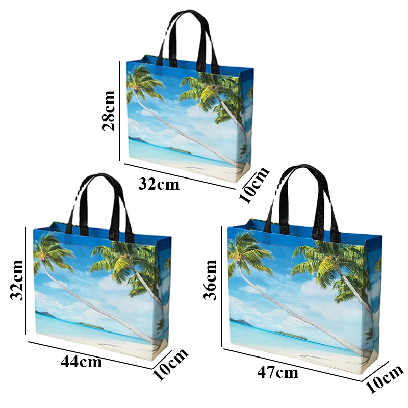 Non-woven Fabric Shopping Bag Grocery Bag Folding Shopping Pouch Eco Bag Takeaway Bag Waterproof Coconut Tree Printing