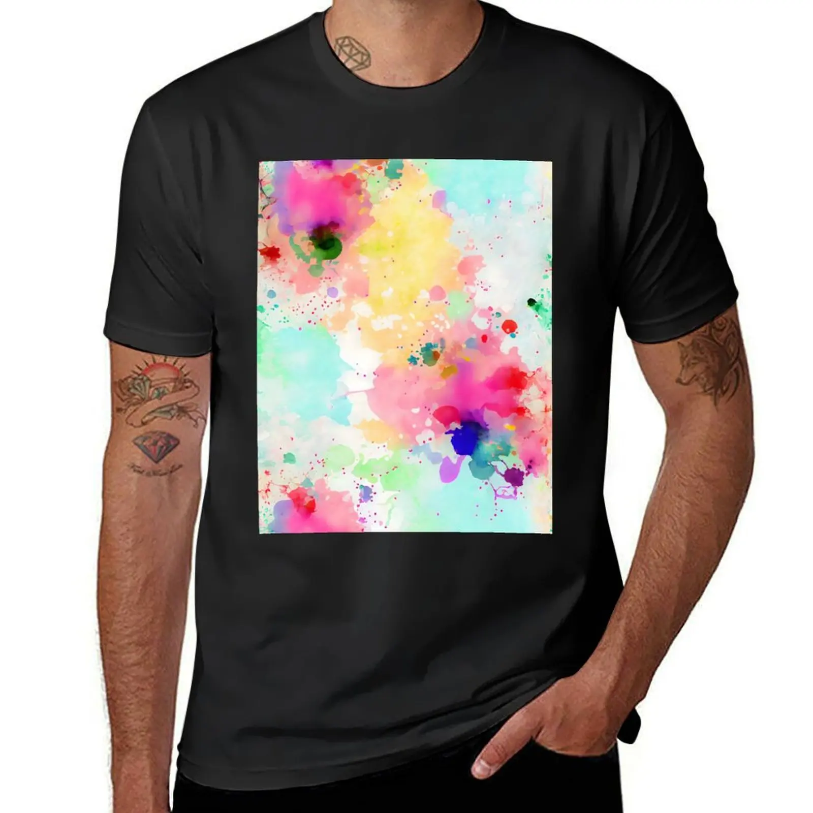 Spring Pastel Ink Splash Rainbow Uplifting Pattern Positive Vibes T-shirt summer clothes t shirts men