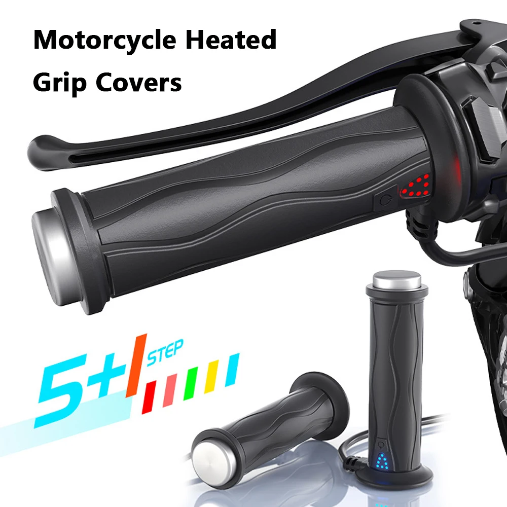 

12V Electric Heated Handgrip Cover with 5 Temperature Setting Motorcycle Heated Grip Covers 4.68*0.35in DC12V