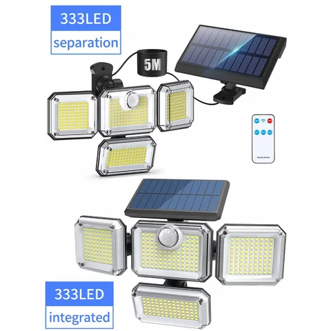 333 LED 태양광 야외 벽등, 모션 센서 스포트라이트 방수 3가지 모드 태양광 보안 가로등 (마당 차고 장식용)