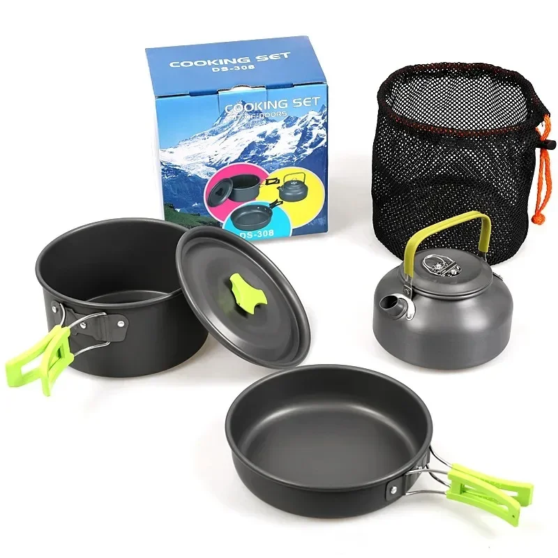 

Outdoor Camping Portable Aluminum Alloy Cookware Utensils Kettle Pot Frying Pan Cooking Tableware Set