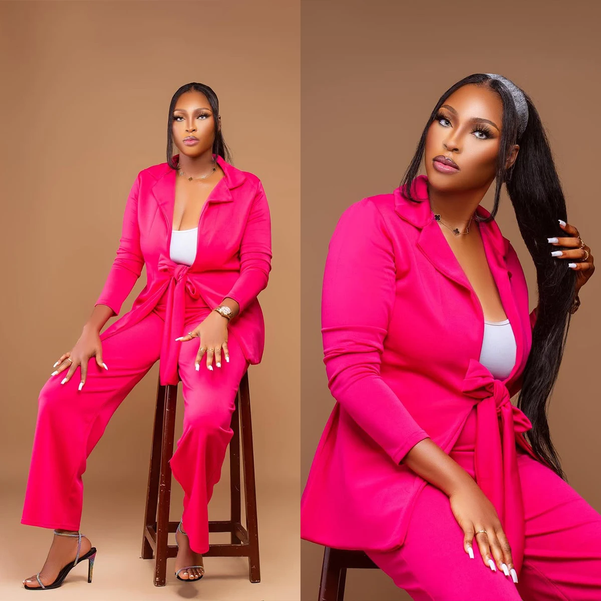 Fashion Plus Size Women Suits Wide Leg Pant Notched Lapel Blazer Suits with Belt Suit Customized Prom Party Business Outfits