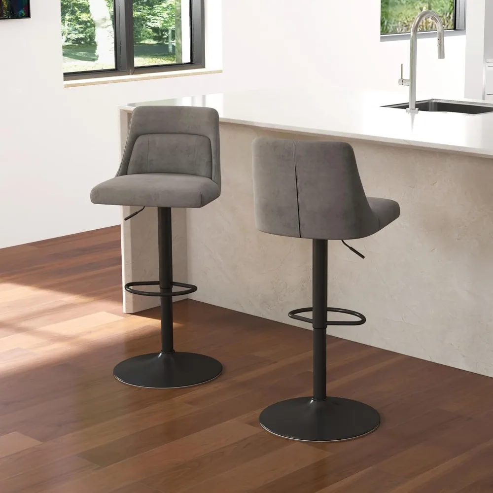 Contemporary Velvet-Covered Swivel Bar Stools: Adjustable High-Back Counter Height Chairs for Kitchen Islands
