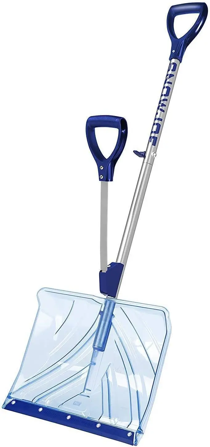 Shovelution Strain-Reducing Snow Shovel w/Spring Assisted Handle, Blue (18-Inch, Polycarbonate)