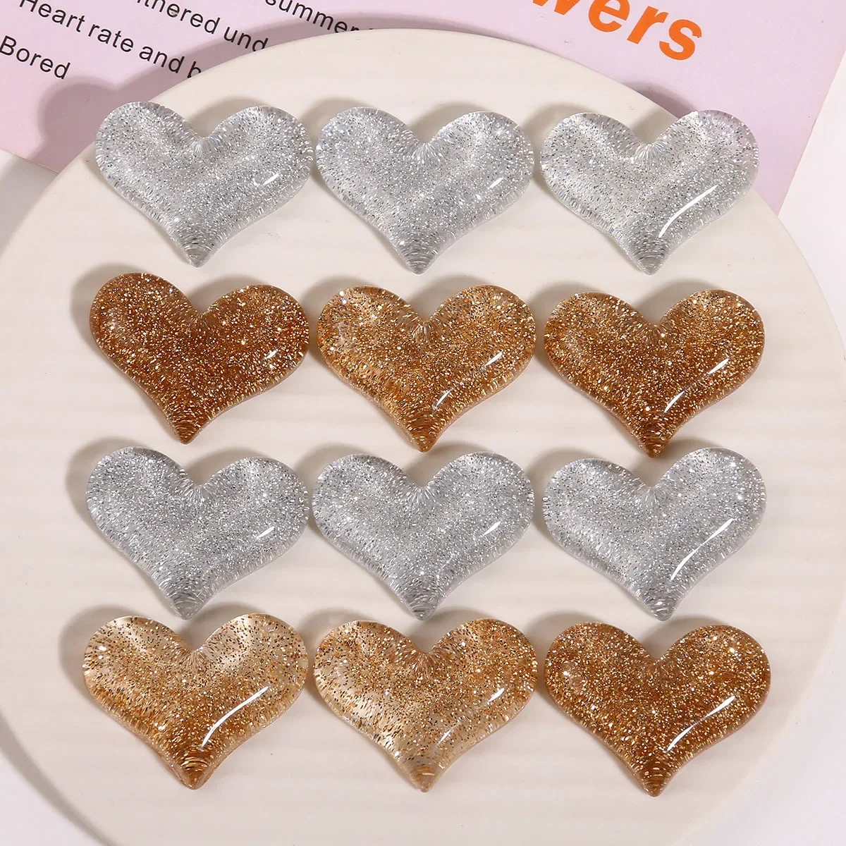 2pcs Korean temperament sequins large love peach heart resin flatback DIY headgear women's mobile phone case charms