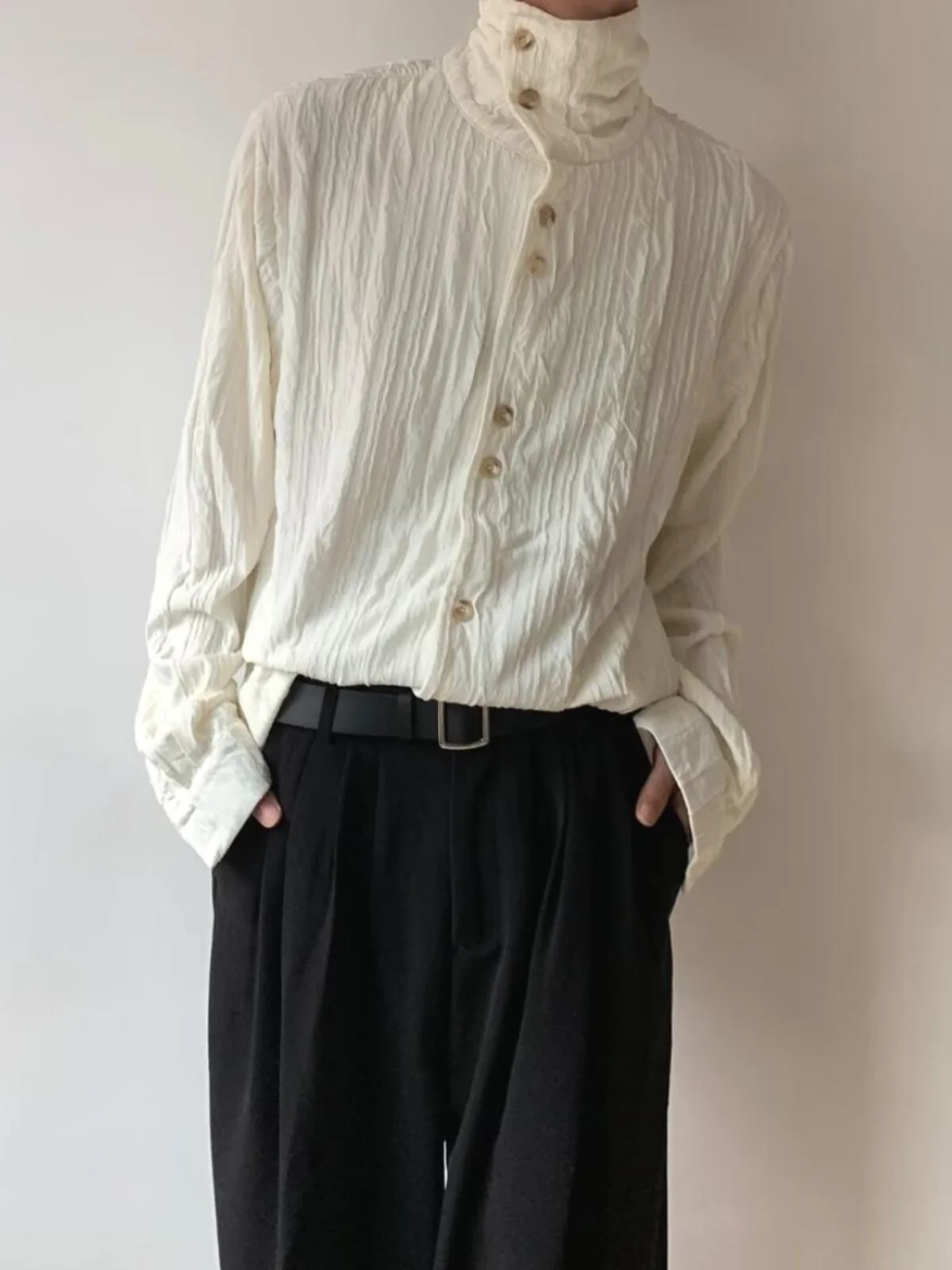 

Textured Feel Chinese Sle Men's irt High Collar Long Sve Embroidered Stand Collar Quali irt Base Layer