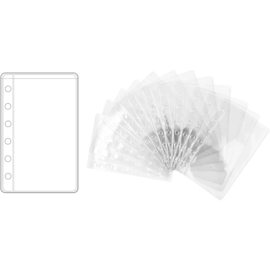 12 جيوب مجلد A7 مظاريف ميزانية نقدية شفافة إدراجات مخططة PVC لـ 6 حلقات a7 واقيات ورقة الموثق تنظيم بطاقات الصور #1