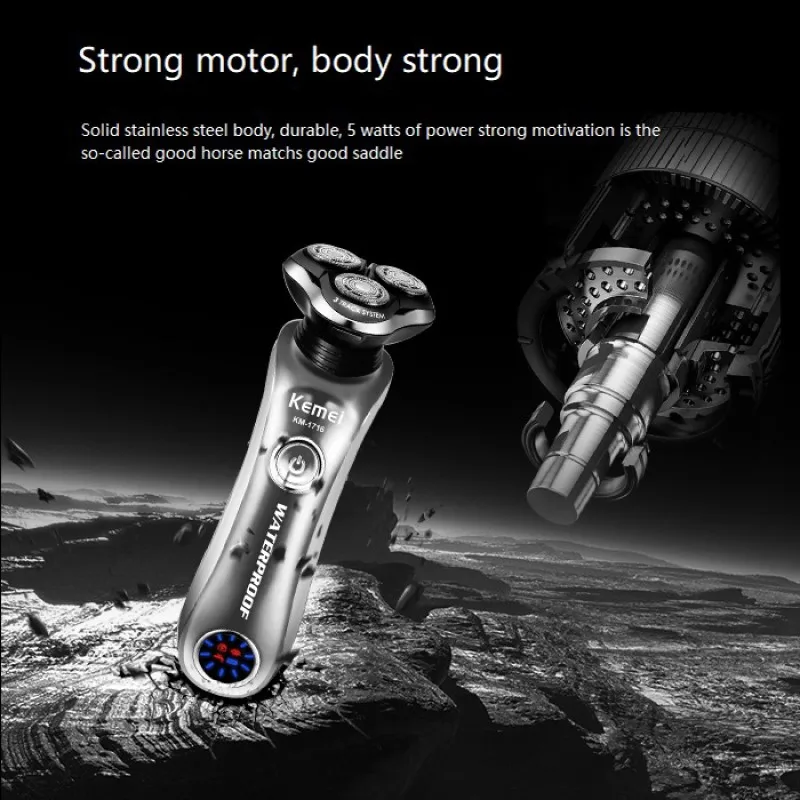 Kemei-afeitadora rotativa para hombres, máquina de afeitar eléctrica húmeda y seca con sistema de limpieza inteligente, recargable, lavable, Ipx6