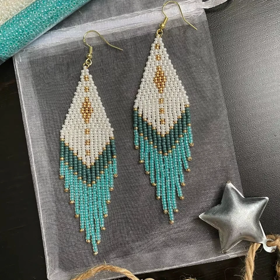 

ZGMXR серьги из рисовых бусин, модный узор, кисточка, геометрия, сплав, стрелка, градиент цвета, ручная работа, оригинальные серьги из бисера в богемном стиле