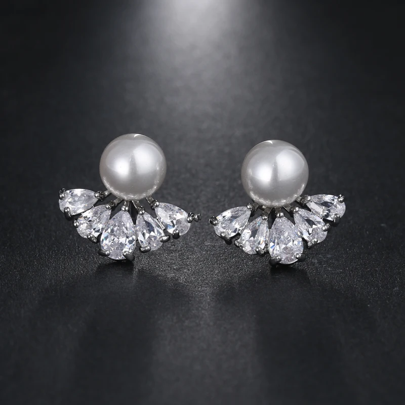 Fashion Elegant Women Imitation Pearl Stud Earrings With AAA Cubic Zircon Shining Studs Ear Indian Jewelry brincos AE457