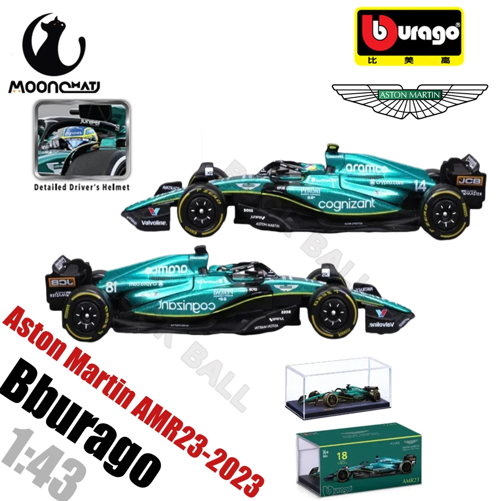 Bburago-Die Cast Toy Car Modelo, Capa Protetora, Liga, 14 Alonso, Aston Martin Aramco, F1 Team, AMR23, 2023, Bburago, 1:43, Novo