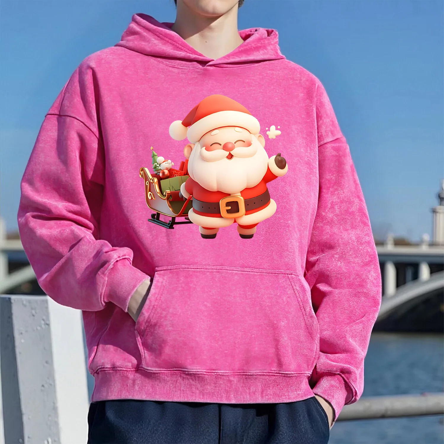 

Толстовка с капюшоном в стиле ретро с Санта-Клаусом, унисекс, повседневный спортивный стиль, изготовленный из чистого хлопка, уличный стиль, 400 г