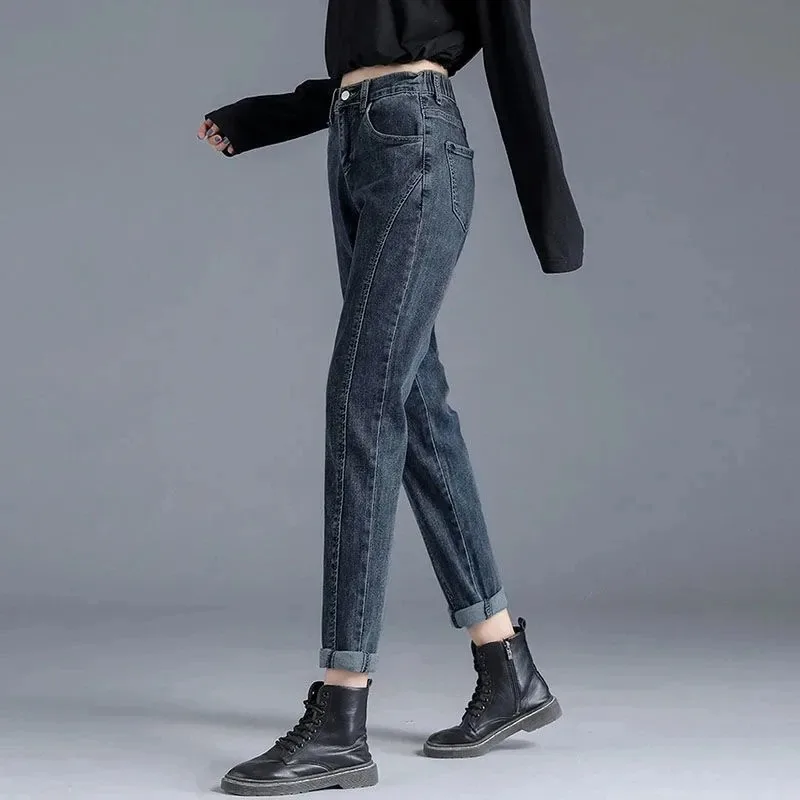 

2024 New Design Korean Fashion Slim Women's Pencil Denim Trousers Vintage High Waisted Harem Jeans Streetwear Pantalon Pants