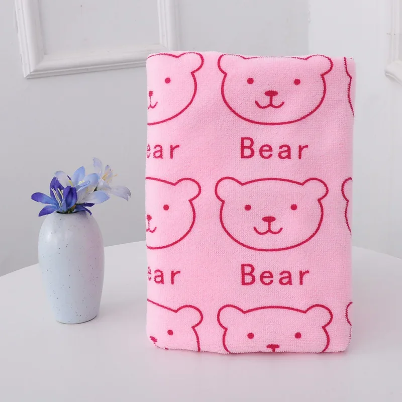 70x140cm Bear Print Shower Towel Large Beach Towels Quick-drying Towel Bath Towel Absorbent Soft Comfort Microfiber Bathrobe