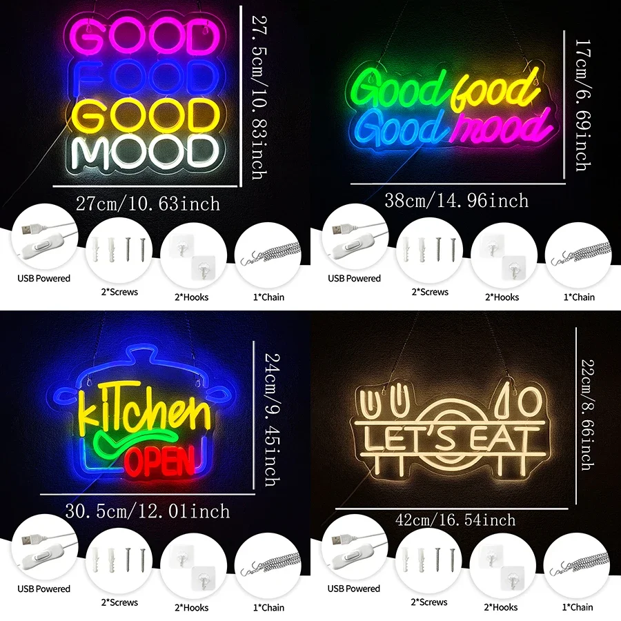 Good Food Good Mood Neon Sign for Wall Decor,LED Neon Light with USB Powered for Snack Shop, Restaurant, Fast Food ﻿