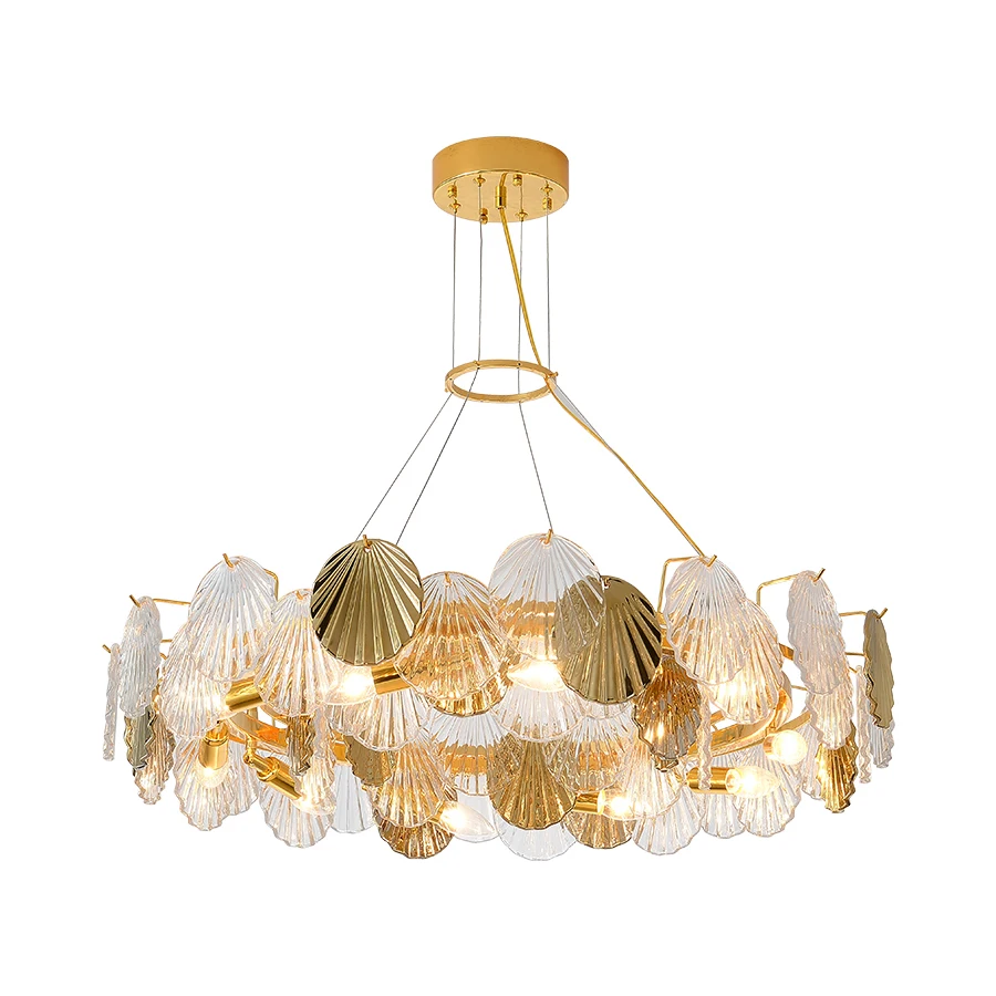 2026 New Shell Glass Led Ceiling Chandeliers Gold Home Decoration Hanging Lamps For Ceiling Modern For Living Room Decor Lustres