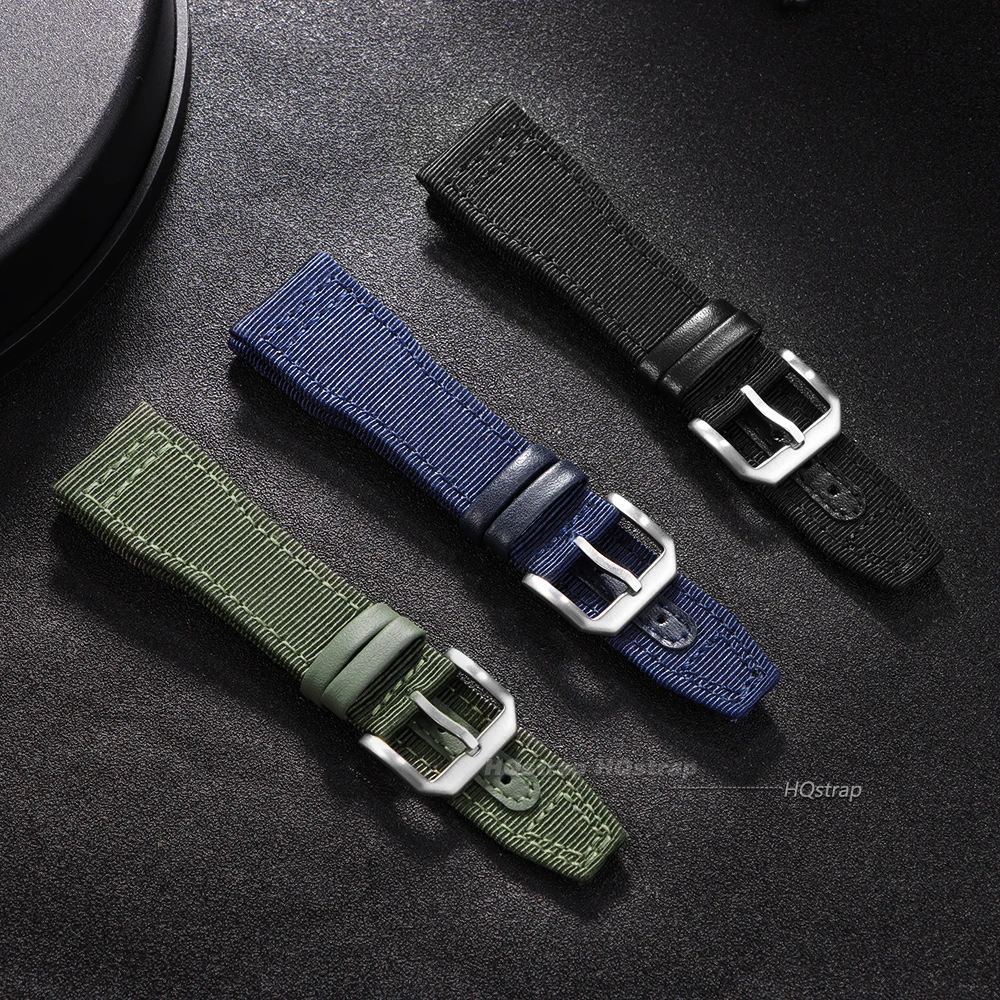 20mm 21mm 22mm Nylon Canvas Watch Strap for IWC Pilot Women Men's Leather Wrist Belt Black Armygreen Blue Cowhide Wristband