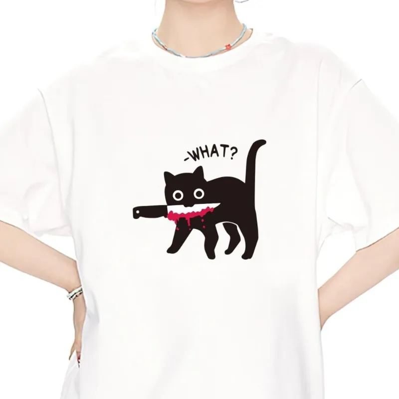 What Black Cat T Shirt Women Couple Combination Clothes Short Sleeve Collar Fashion Man Cotton