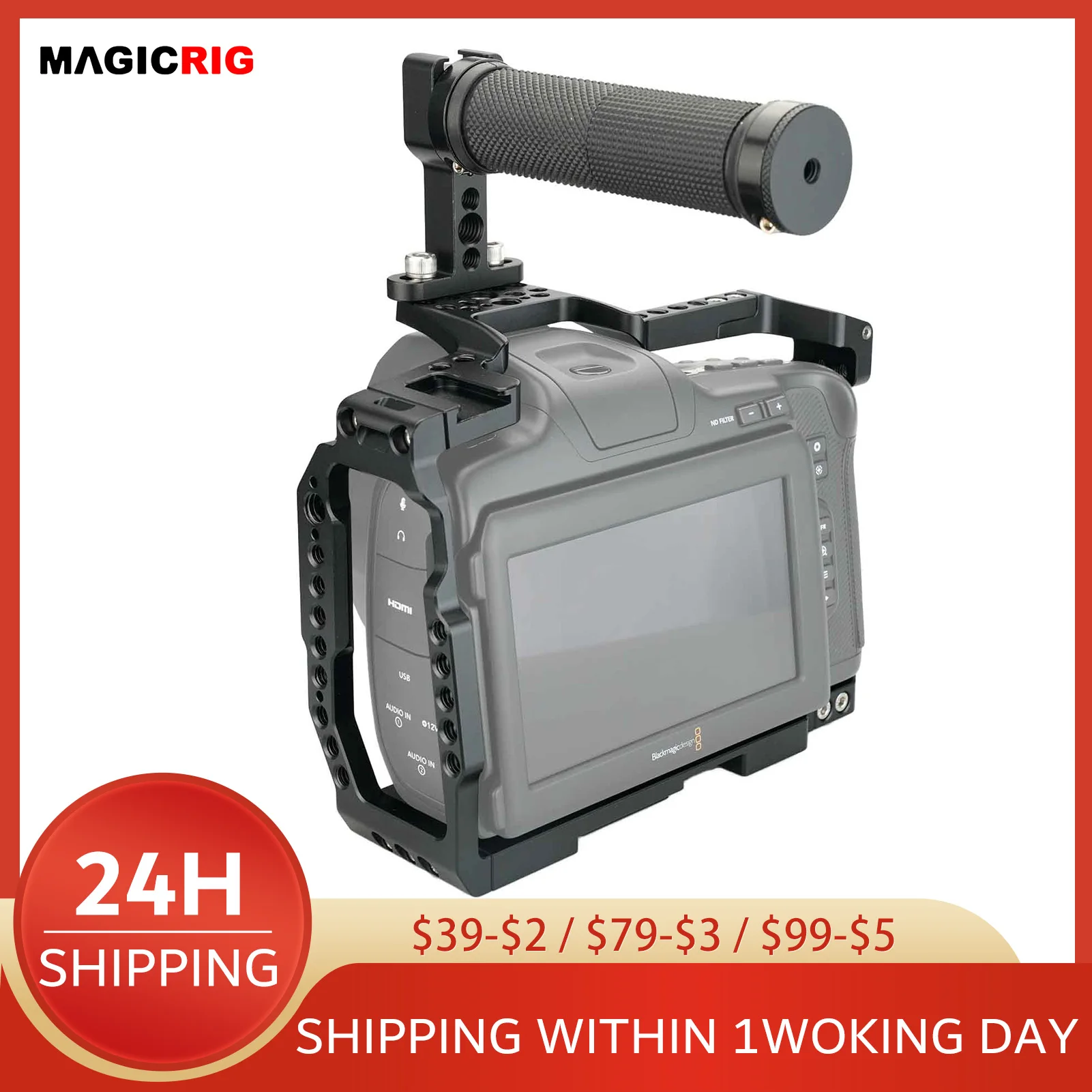 MAGICRIG Camera Cage for BMPCC 6K Pro Camera , With Rubber Top Handle Grip , For Blackmagic Design Pocket Cinema Camera 6K Pro