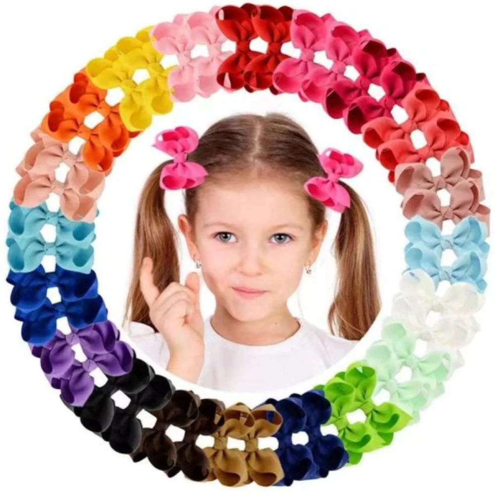 10/20/40Pcs 3'' Random Color Ribbon Hair Bows Clips Gift Baby Girls Toddler Hair Bowknot Hairpin Wholesales Toddler Headgripes