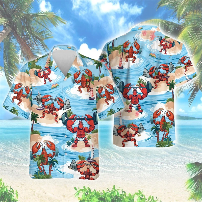 

Тренировочные гантели с 3D принтом, рубашки для мужчин, Смешные животные, слон, тигр, спортивные футболки с коротким рукавом, гавайский Лобстер