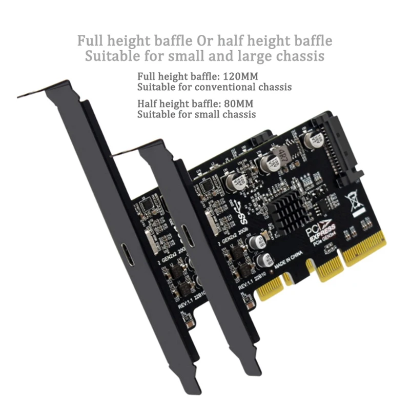 PCIE To Type C USB3.2 Expansion Card PCI Express X4 To Typec Gen2x2 20Gbps Drive Free Adapter Card For PC Desktop